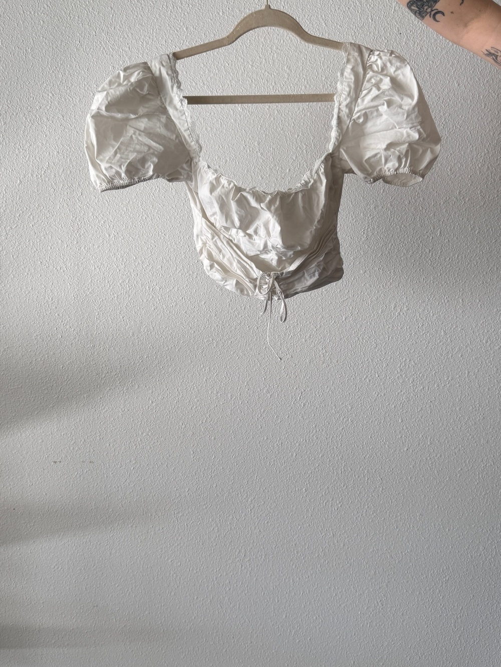 House of CB Ivory Puff-Sleeve Crop Top